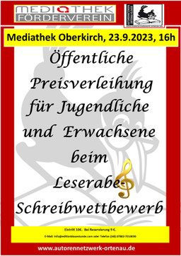 Feier für Jugendliche und Erwachsene aus der Ortenau und dem Elsass am SAMSTAG, dem 23.09.2023, um 16 h, in der Mediathek Oberkirch.