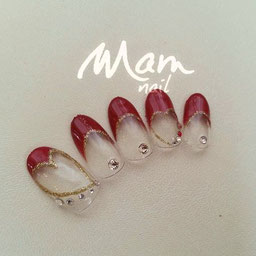 富士市ネイルサロンMam　Nail、フレンチネイル、ハートモチーフ