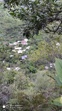 Reunion Island/Entre Deux/Zèbre Hiking Trail: View down to the village