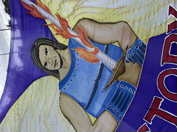 Strong Angel with Firey Sword on a long flag