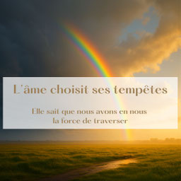 Un ciel sombre qui s'éclaire pour laisser la place à un arc en ciel. L'âme choisit ses tempêtes