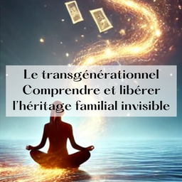 Une femme en méditation et une onde de lumière pour libérer l'héritage familial invisible