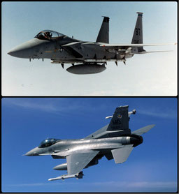 Sopra F-15C "Eagle" - Sotto F-16 Fighting Falcon (General Dynamics)