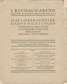 I. Bauhaus-Abend, Lesung Else Lasker-Schüler, Weimar, 14. April 1920
