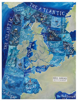 Illustration of UK shipping forecast areas by Driftwood Designs in Aberystwyth