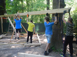 Schüler bauen ein Baumhaus