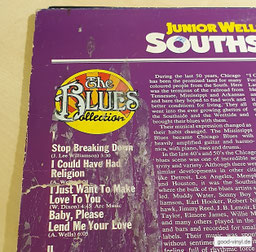 Große Wachsflecken auf der Rückseite eines Plattencover (Album "V.A. - THE BLUES COLLECTION-SOUTHSIDE BLUES JAM" (RE, GER 1971)