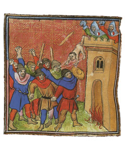 Les pastoureaux de la troisième croisade tentent d'incendier la tour de Verdun-sur-Garonne, en Languedoc, où 500 juifs avaient trouvé refuge. TEMPLE DE PARIS