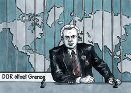 30 Jahre Mauerfall, ARD-Tagesthemen meldet die Grenzöffnung-Bild aus dem Comic Todesstreifen