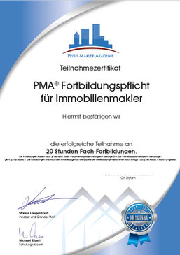 Zertifikat BVFI PMA Fachtraining für Immobilienmakler