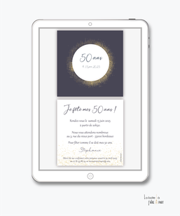 Invitation anniversaire femme numérique-Invitation électronique-Invitation digital-imprimable-pdf numérique-Invitation connecté-Invitation anniversaire à envoyer par mms-par mail-réseaux sociaux-whatsapp-facebook-couronne dorée-or-paillettes- format carré