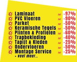 Actieproducten: laminaat, pvc, parket, tegels, trapbekleding, plinten, profielen, tapijt, ondervloer en leggen