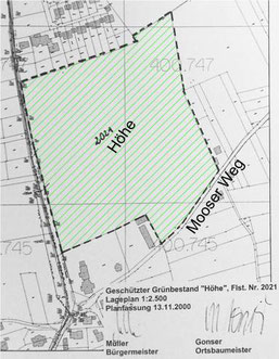 Geschützter Grünbestand Höhe nach Gemeinderatsbeschluss vom 13.11.2000