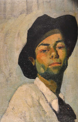 Autoportrait du peintre  Balbino GINER GARCIA ( de face avec un chapeau noir)