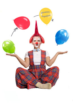 Clownin Popolina jongliert auf deiner Kindergeburtstagsparty 
