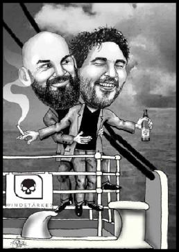 Karikaturen zeichnen lassen. ZweiMänner nach einer Szene aus dem Film Titanic.