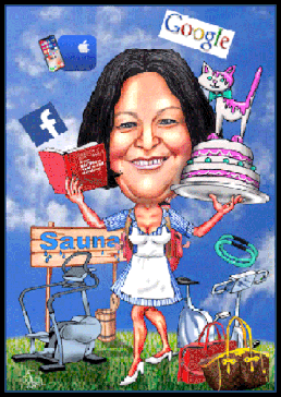 Karikaturen-Bild zeichnen lassen. Eine Hausfrau und ihre Hobbys.