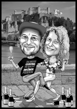 Karikaturen zeichnen lassen. Ein Paar zanzt in Salznurg.
