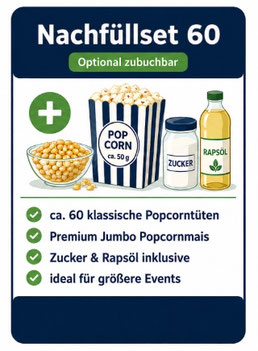 Popcorn Nachfüllset 60 als optionales Zusatzmaterial für Popcornmaschine und größere Feiern