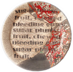 a series of fragmented and reassembled plate forms bearing fragments of poems by Anne Blonstein