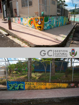 Mural realizado por los niños de la comunidad.    Acción poética "Para todos todo".