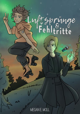 Cover vom Roman "Das Echo der Nachtfalter" von Megan E. Moll. Es zeigt die Silhouette einer jungen Frau vor einem mysteriösen Wald. Das Cover ist in blauen Farbtönen gestaltet.