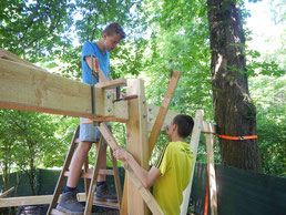 Schüler bauen ein Baumhaus