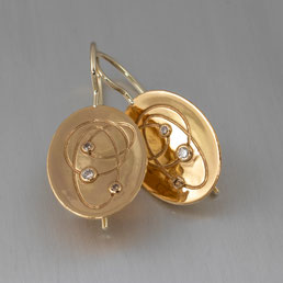 Ohrhänger in Gelbgold 900 mit Diamanten, John-Michael Mendizza, Goldschmiede Backhaus, Unikat, Einzelstück, Guss, 3-D Modelling