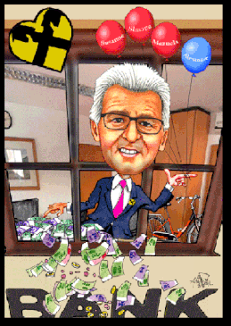 Ein Raiffeisenbank-Direktor aus Klagenfurt als Karikatur.