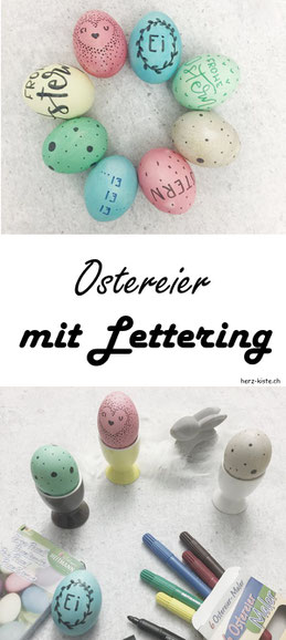 DIY Ostereier selber gestalten mit Handlettering. So hast du eine tolle Osterdeko mit selbstgemachten österlichen Eiern auf welchen du tolle Sprüche oder auch einfach Verzierungen lettern kannst. Ostern kann kommen.