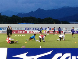 試合前のwarming up