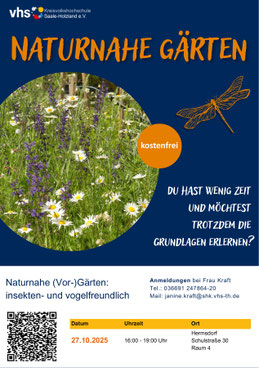 kostenfreier Kurs naturnahe Gärten / Naturgartenberatung Hermsdorf / Beratung naturnahe Gärten Jena / Biodiversität fördern Hermsdorf / naturnahes öffentliches Grün