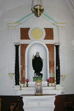 Vescovato - Eglise St-Martin - Autel St-Antoine abbé-statue de bois peint du XVIIè s. provenant peut-être du couvent des Capucins de Vescovato