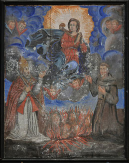 Felce - Eglise Saints Côme et Damien-retable de l'autel secondaire de Saint-Blaise - XVIIIè s.-Intercession de St Blaise et St Antoine de Padoue auprès de la Vierge en faveur des Ames du Purgatoire