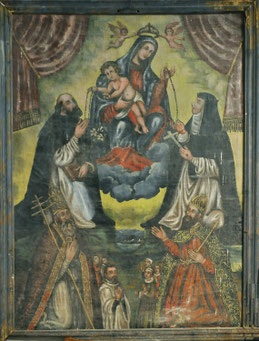 Donation du Rosaire à Saint Dominique et Catherine de Sienne et personnalités de la bataille de Lépante (1571) : Pie V et Grégoire XIII instaurateurs du culte du Rosaire