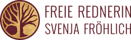 Man sieht das Logo der Marke Freie Rednerin Svenja Fröhlich in einem dunklen rot. Daneben ist der Lebensbaum abgebildet, dessen Verästelung mit goldener Struktur versehen ist.