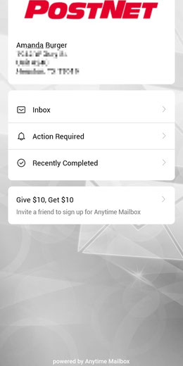 Anytime Mailbox dashboard 
