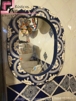 Espejo en Talavera Realzado pintado 100% a Mano | Rústicos Artesanales