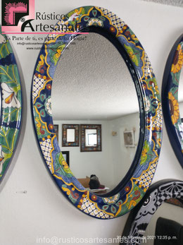Espejo en Talavera Realzado pintado 100% a Mano | Rústicos Artesanales