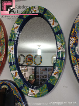 Espejo en Talavera Realzado pintado 100% a Mano | Rústicos Artesanales