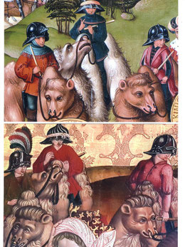 Detailaufnahme des Retabels: Gegenüberstellung der Kamelreiter, oberes Bild Stift Klosterneuburg