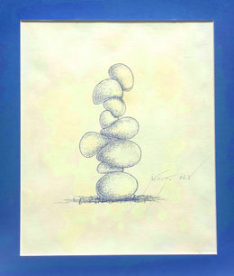 Boli bic y  fondo en tintado en cúrcuma sobre papel entelado 37 x 46 cm