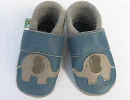  Krabbelschuh in graublau mit Elefant Applikaion in grau