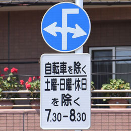 異形矢印標識(指定方向外進行禁止)。神奈川県横浜市にある。
