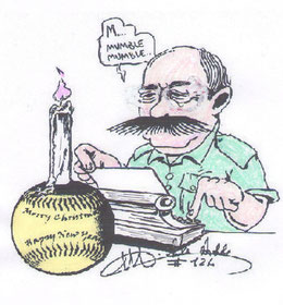 La caricatura di Michele Dodde mentre scrive un articolo