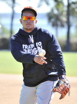 Nella foto Miguel Cabrera all'attuale spring training (Robin Buckson, Detroit News)