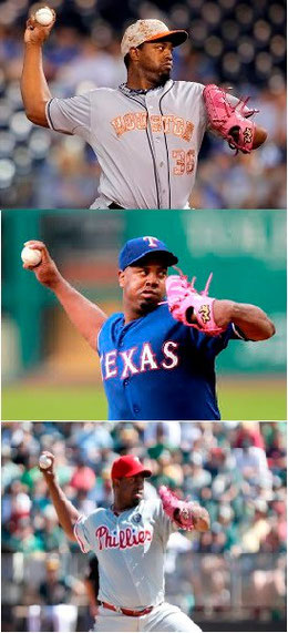 Nella foto Jerome Williams con la casacca delle tre diverse squadre MLB con cui ha vinto contro gli Athletics