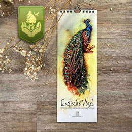 perpetual watercolor painting calendar Exotic Birds • indian peafowl peacock | Ewiger Aquarell Kalender Exotische Vögel • Blauer Pfau – Sandra Mahn