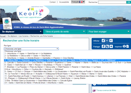 Menu dédié à la recherche de fiches horaires sur le nouveau site internet du réseau KSMA.