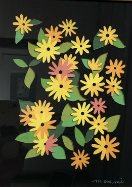 masumi 「にぎやかな花たち」¥12,000 彫紙アート 250㎜×310㎜(内寸180㎜×230㎜)